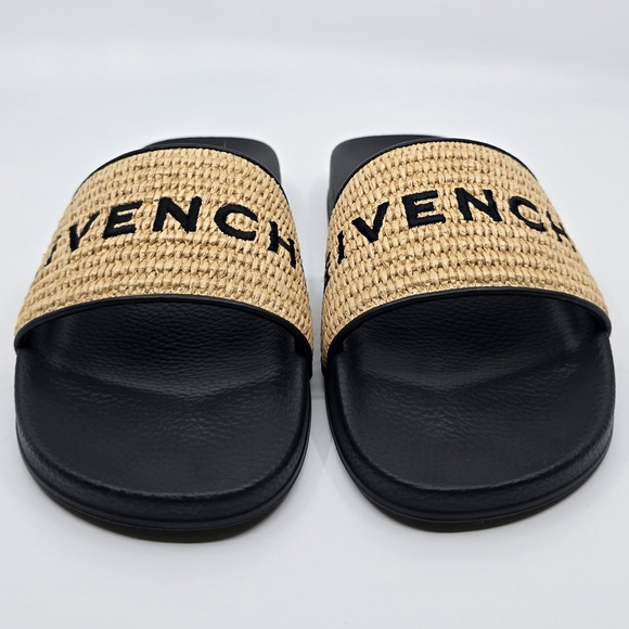 Givenchy Embroidered Logo Raffia Slide Sandals - Picture 4 of 12
